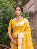 Sangam Prints Yellow Silk Woven Work Traditional Saree - Distacart