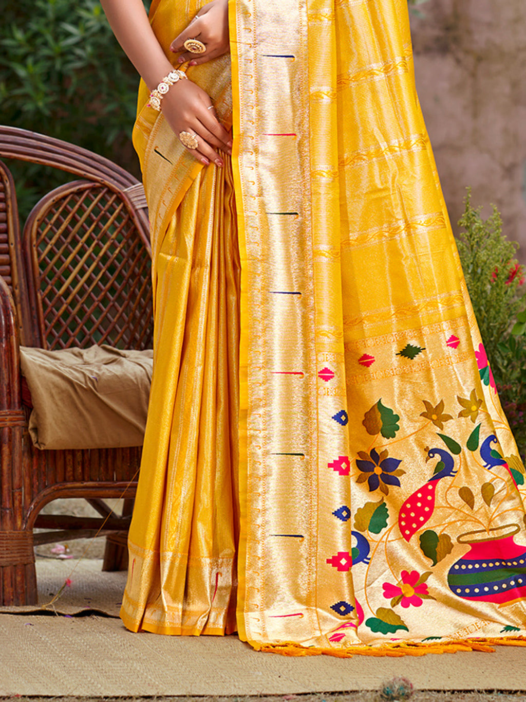 Sangam Prints Yellow Silk Woven Work Traditional Saree - Distacart