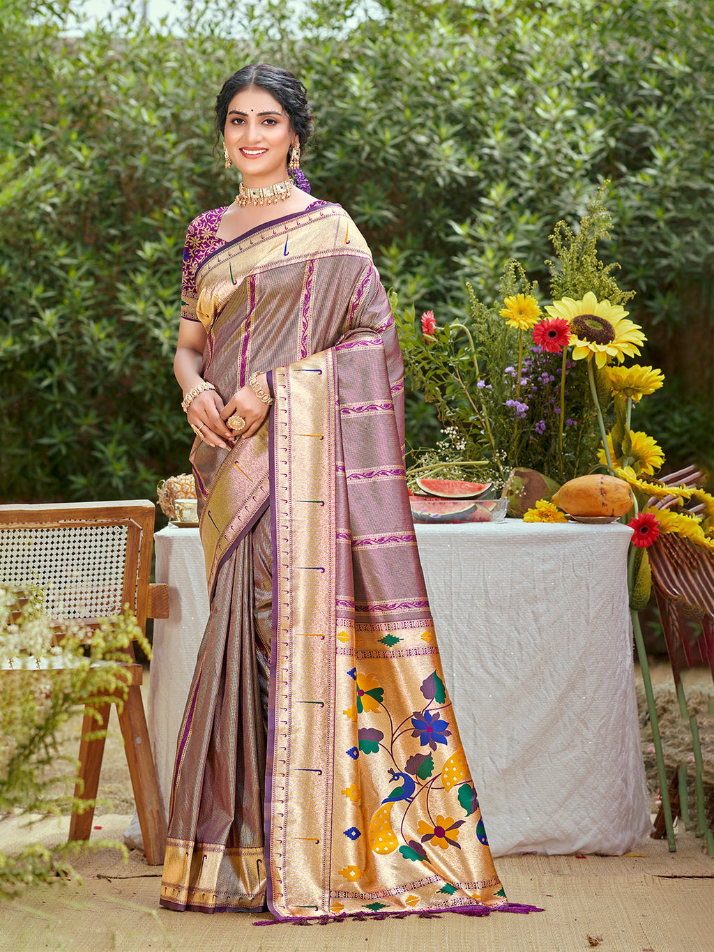 Sangam Prints Mauve  Silk Woven Work Traditional Saree - Distacart