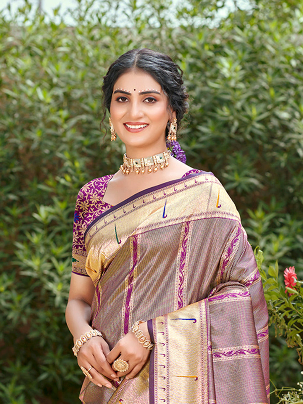 Sangam Prints Mauve  Silk Woven Work Traditional Saree - Distacart