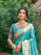 Sangam Prints Teal Green  Silk Woven Work Traditional Saree - Distacart