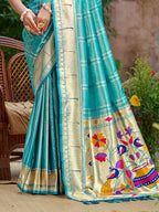 Sangam Prints Teal Green  Silk Woven Work Traditional Saree - Distacart