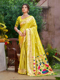 Sangam Prints Lemon Yellow Silk Woven Work Traditional Saree - Distacart