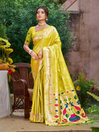 Sangam Prints Lemon Yellow Silk Woven Work Traditional Saree - Distacart
