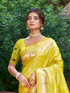 Sangam Prints Lemon Yellow Silk Woven Work Traditional Saree - Distacart