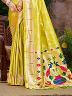 Sangam Prints Lemon Yellow Silk Woven Work Traditional Saree - Distacart