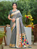 Sangam Prints Gray Silk Woven Work Traditional Saree - Distacart