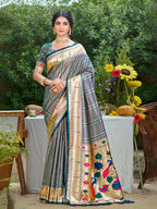 Sangam Prints Gray Silk Woven Work Traditional Saree - Distacart