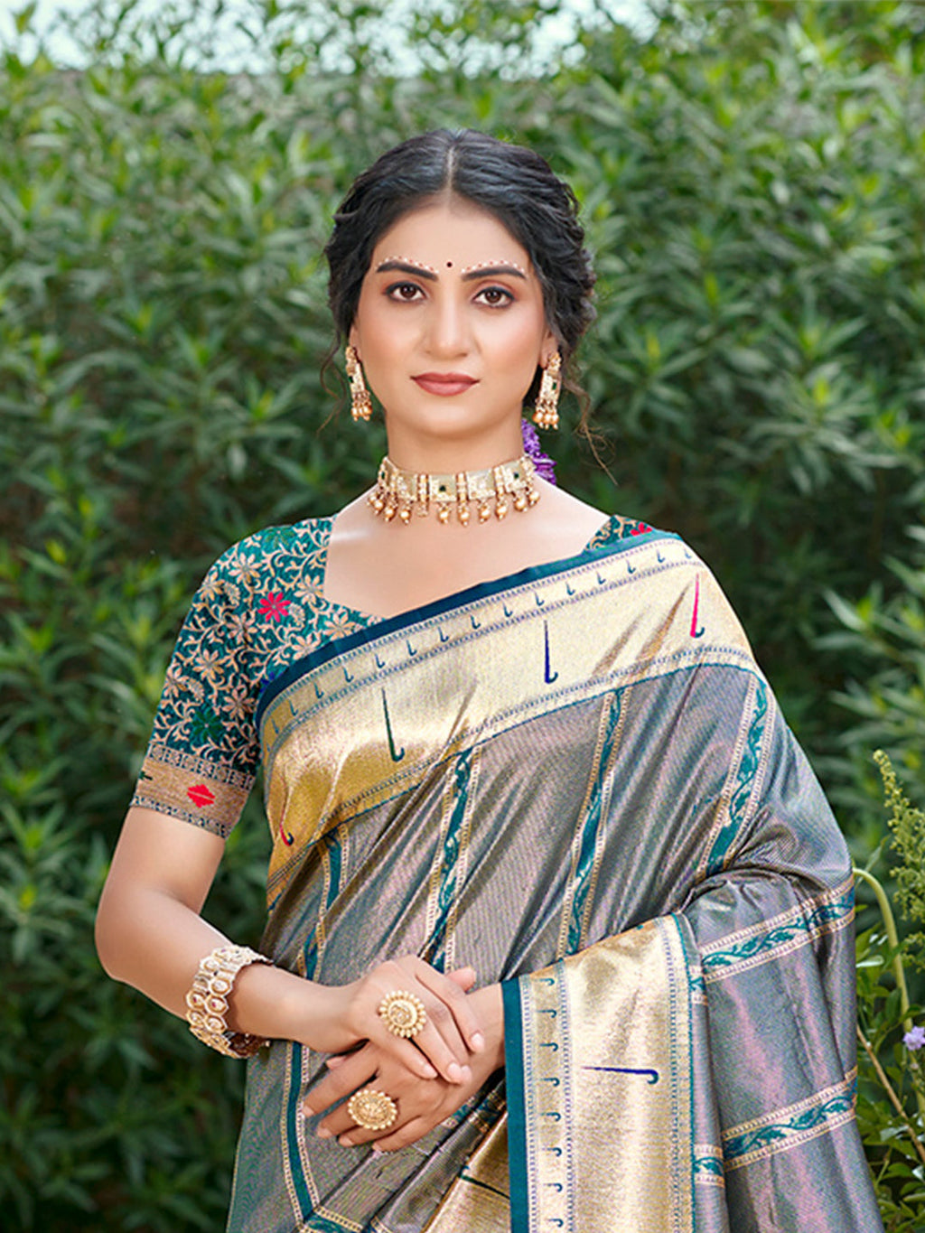 Sangam Prints Gray Silk Woven Work Traditional Saree - Distacart