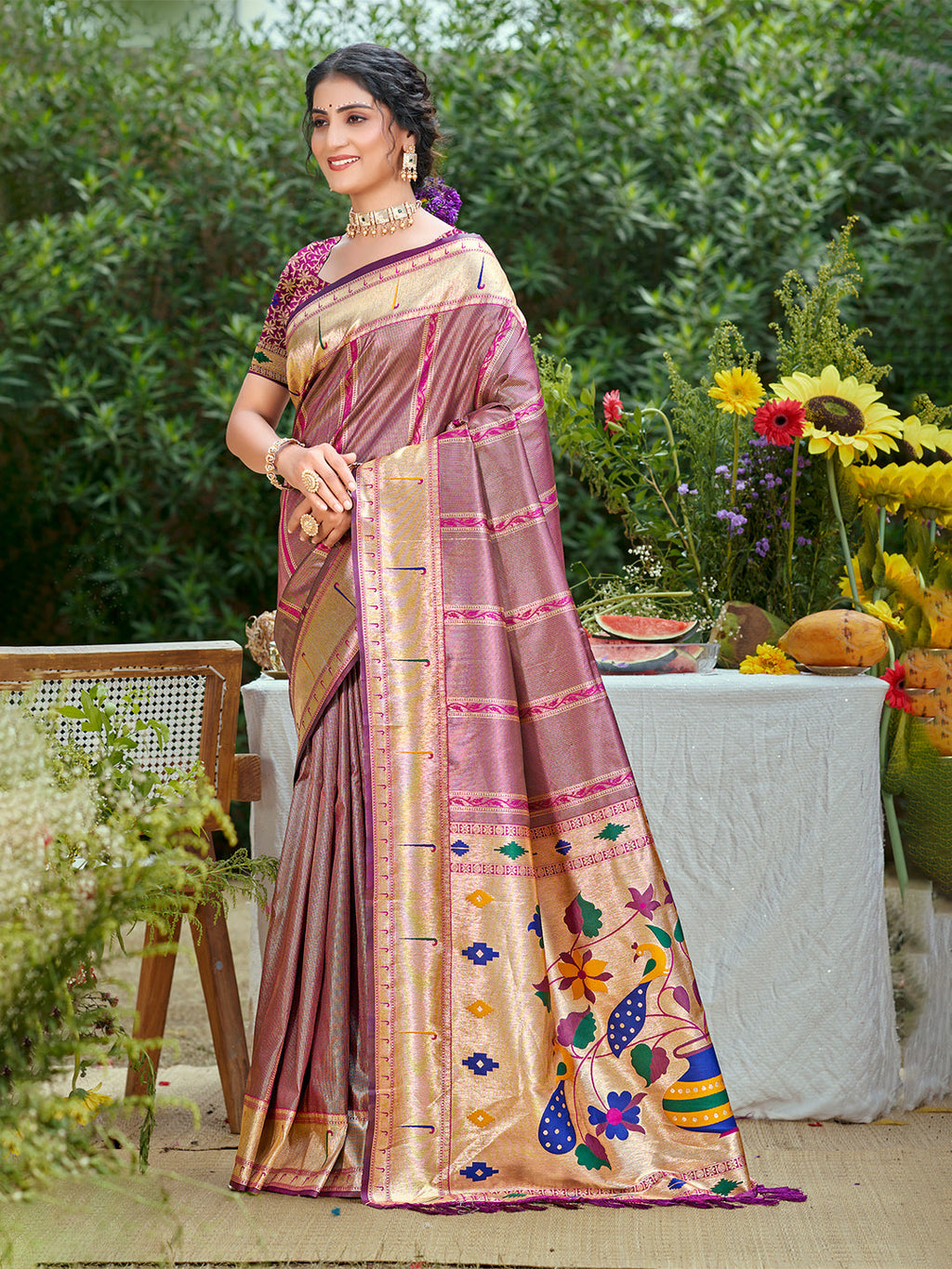 Sangam Prints Purple Silk Woven Work Traditional Saree - Distacart