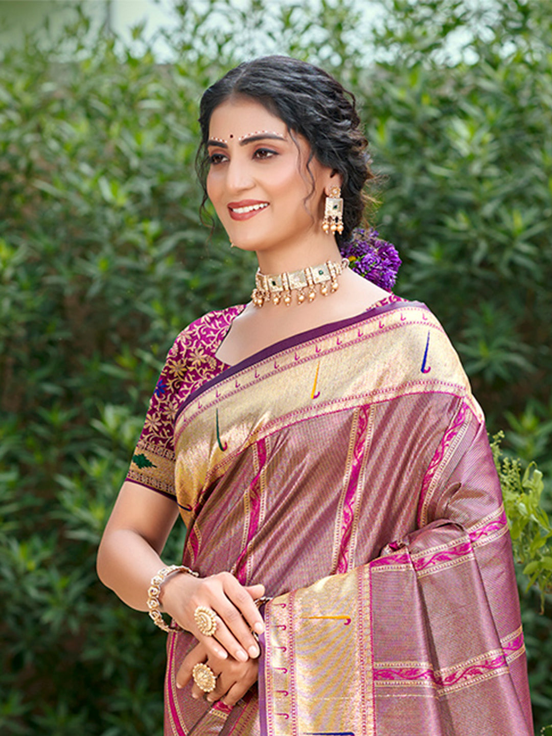 Sangam Prints Purple Silk Woven Work Traditional Saree - Distacart