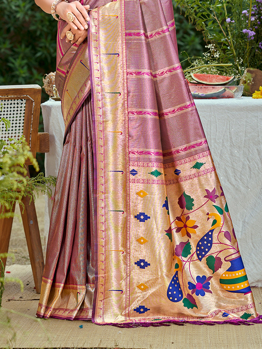Sangam Prints Purple Silk Woven Work Traditional Saree - Distacart