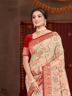 Sangam Prints Cream Cotton Silk With Meena Woven Work Traditional Saree - Distacart