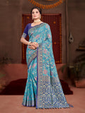Sangam Prints Sky Blue Cotton Silk With Meena Woven Work Traditional Saree - Distacart