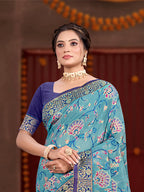 Sangam Prints Sky Blue Cotton Silk With Meena Woven Work Traditional Saree - Distacart