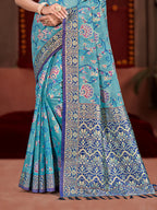 Sangam Prints Sky Blue Cotton Silk With Meena Woven Work Traditional Saree - Distacart