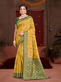 Sangam Prints Yellow Cotton Silk With Meena Woven Work Traditional Saree - Distacart