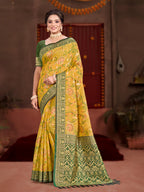 Sangam Prints Yellow Cotton Silk With Meena Woven Work Traditional Saree - Distacart