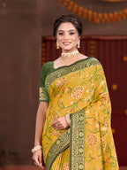 Sangam Prints Yellow Cotton Silk With Meena Woven Work Traditional Saree - Distacart