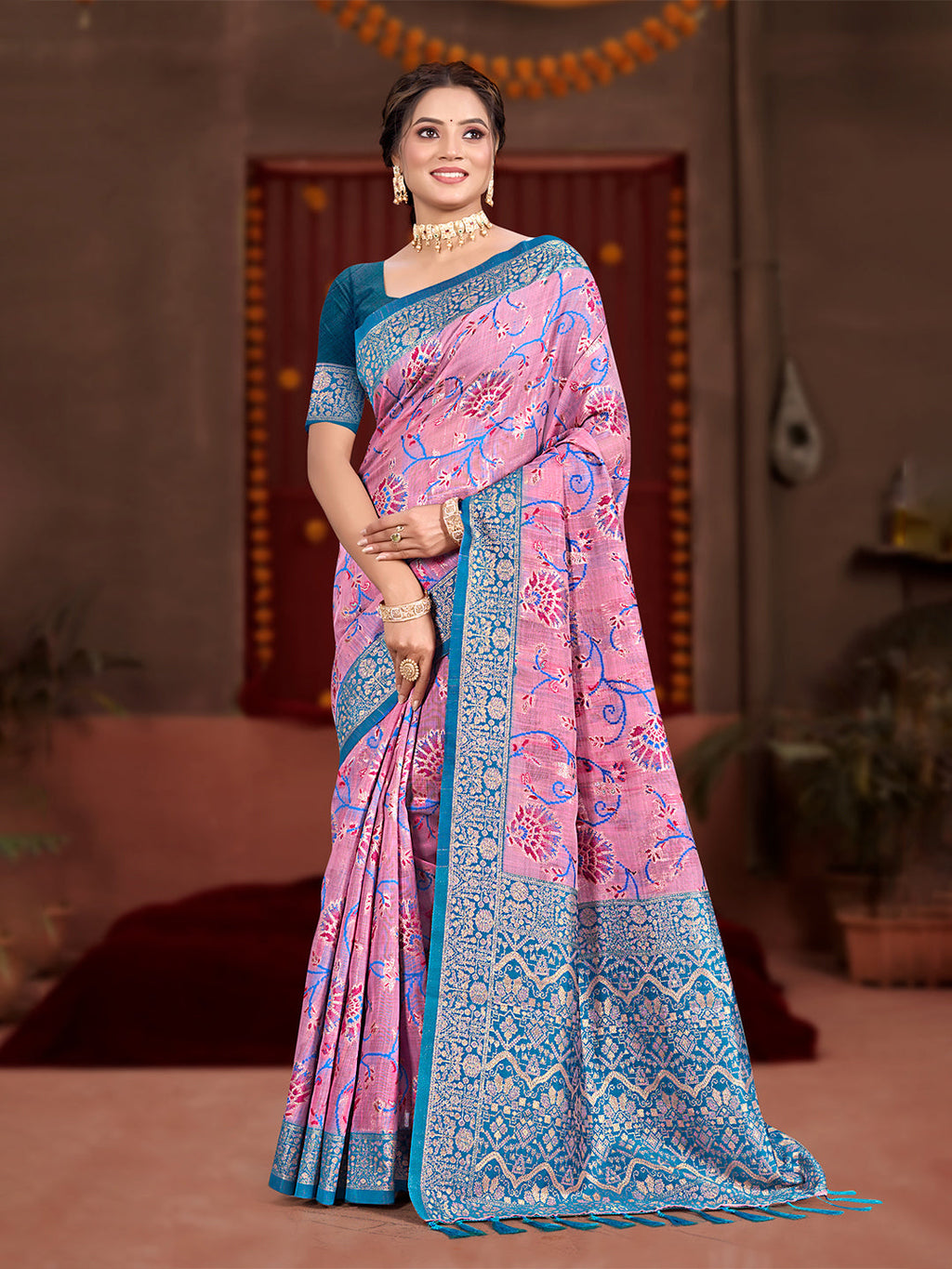 Sangam Prints Pink Cotton Silk With Meena Woven Work Traditional Saree - Distacart