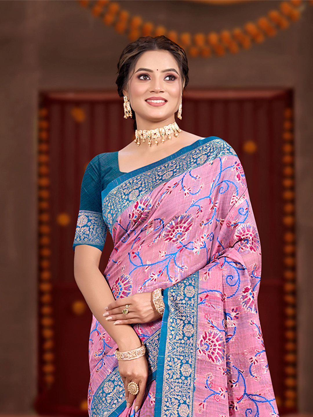 Sangam Prints Pink Cotton Silk With Meena Woven Work Traditional Saree - Distacart