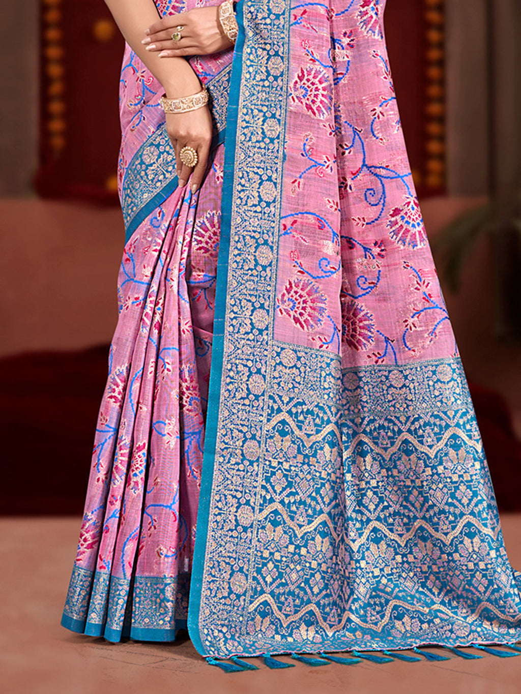Sangam Prints Pink Cotton Silk With Meena Woven Work Traditional Saree - Distacart