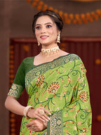 Sangam Prints Green Cotton Silk With Meena Woven Work Traditional Saree - Distacart
