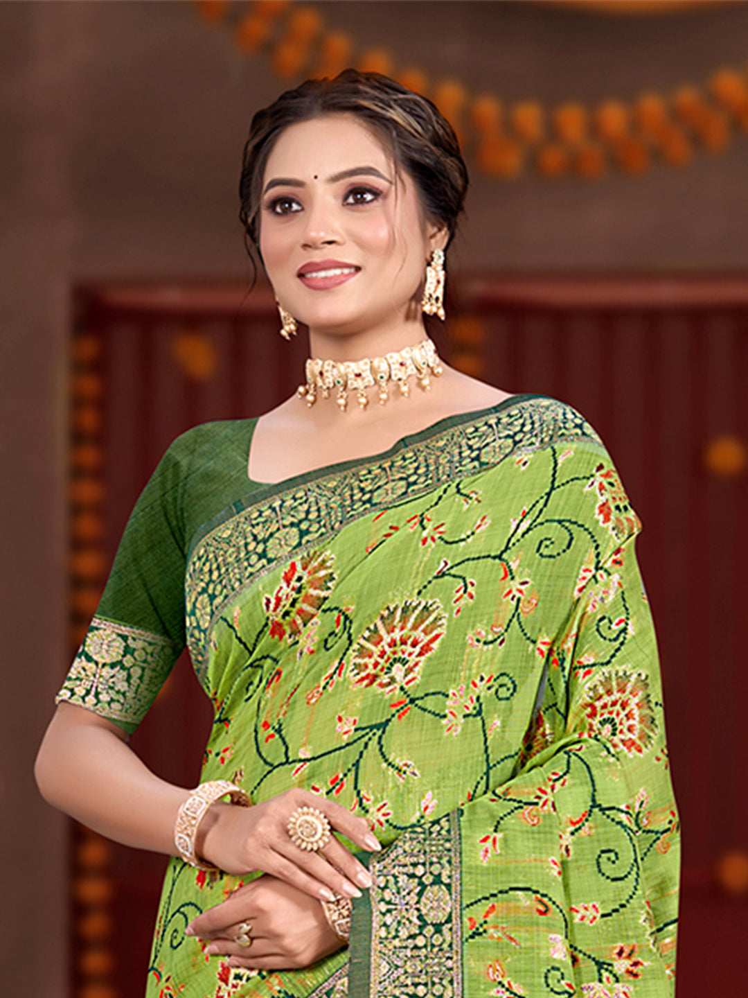 Sangam Prints Green Cotton Silk With Meena Woven Work Traditional Saree - Distacart