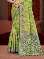 Sangam Prints Green Cotton Silk With Meena Woven Work Traditional Saree - Distacart