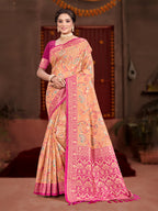 Sangam Prints Peach Cotton Silk With Meena Woven Work Traditional Saree - Distacart