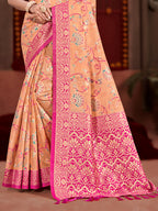 Sangam Prints Peach Cotton Silk With Meena Woven Work Traditional Saree - Distacart