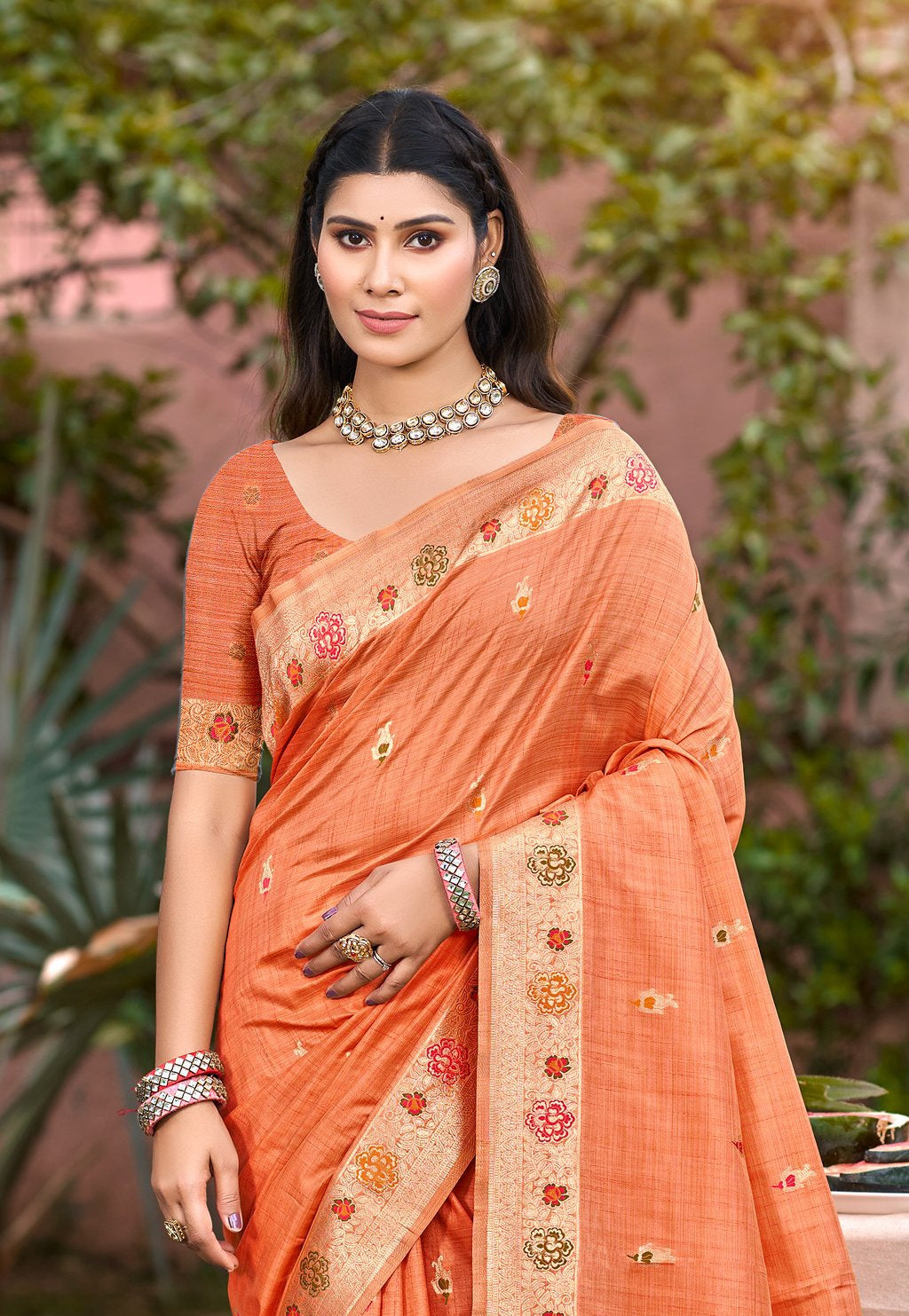 Sangam Prints Orange Heavy Assam Silk Saree With Meena Woven Work Traditional Saree - Distacart