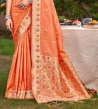 Sangam Prints Orange Heavy Assam Silk Saree With Meena Woven Work Traditional Saree - Distacart
