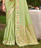 Sangam Prints Lite Green Heavy Assam Silk Saree With Meena Woven Work Traditional Saree - Distacart