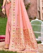 Sangam Prints Peach Heavy Assam Silk Saree With Meena Woven Work Traditional Saree - Distacart