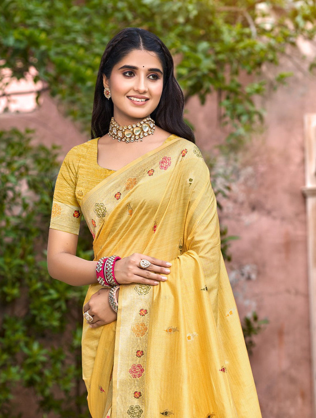 Sangam Prints Yellow Heavy Assam Silk Saree With Meena Woven Work Traditional Saree - Distacart