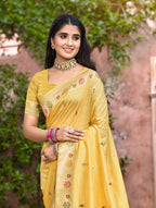 Sangam Prints Yellow Heavy Assam Silk Saree With Meena Woven Work Traditional Saree - Distacart