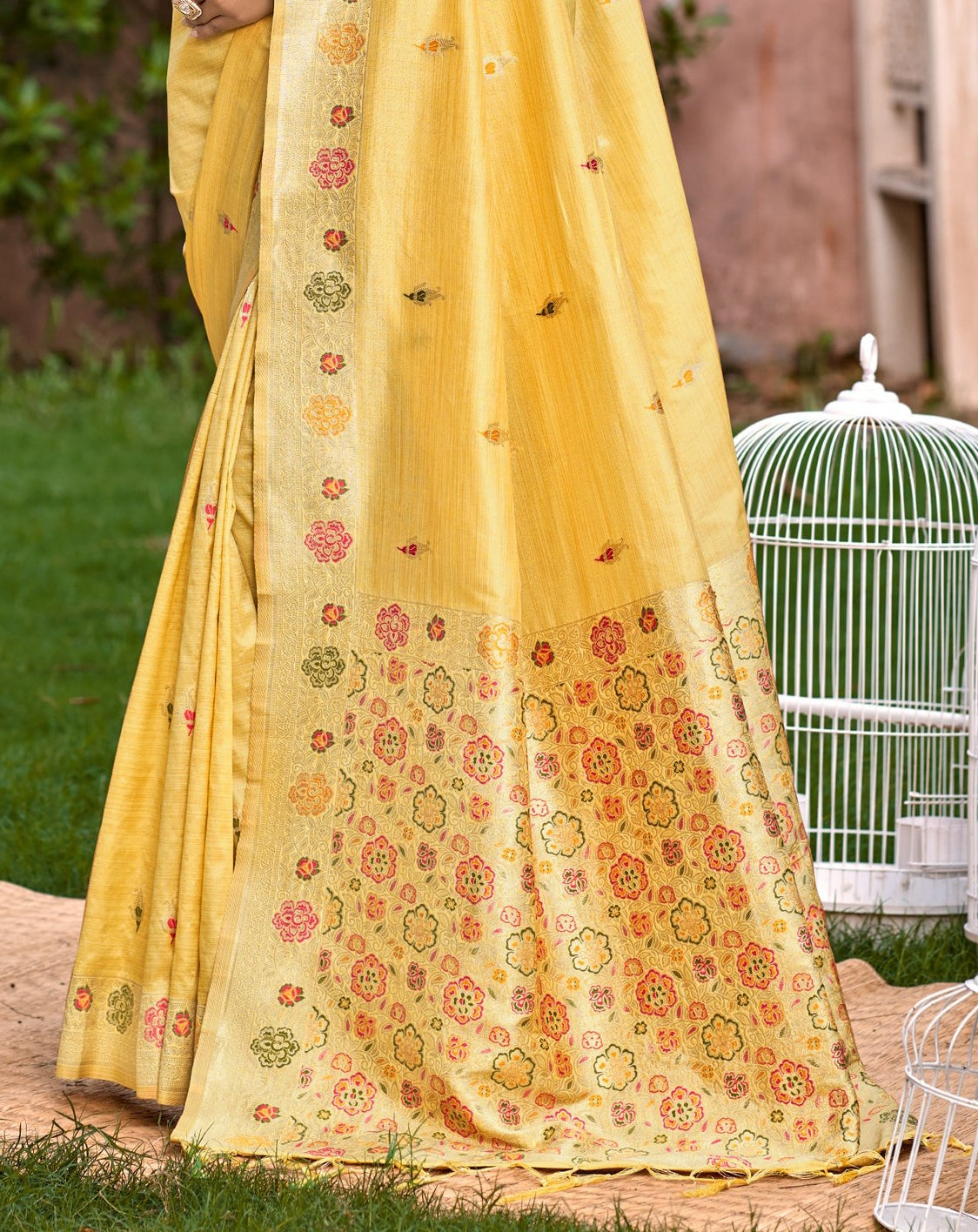 Sangam Prints Yellow Heavy Assam Silk Saree With Meena Woven Work Traditional Saree - Distacart