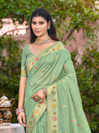 Sangam Prints Sea Green Heavy Assam Silk Saree With Meena Woven Work Traditional Saree - Distacart