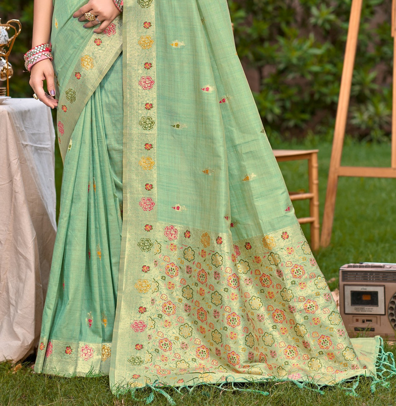 Sangam Prints Sea Green Heavy Assam Silk Saree With Meena Woven Work Traditional Saree - Distacart