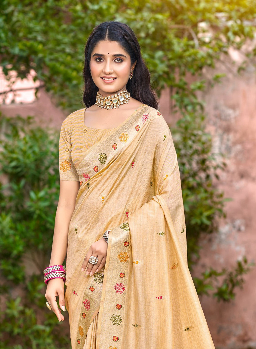 Sangam Prints Cream Heavy Assam Silk Saree With Meena Woven Work Traditional Saree - Distacart