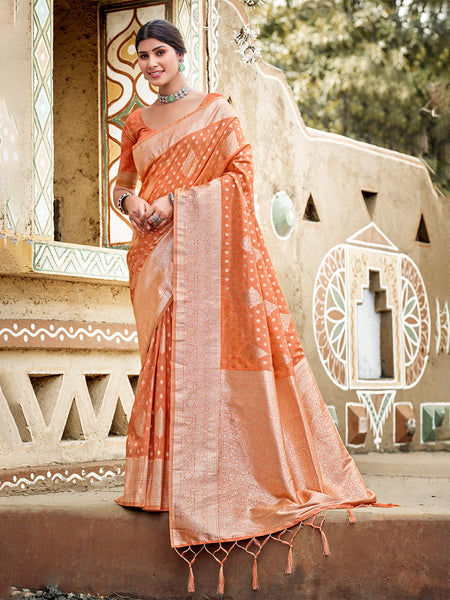 Sangam Prints Orange Assam Silk Woven Work Traditional Saree