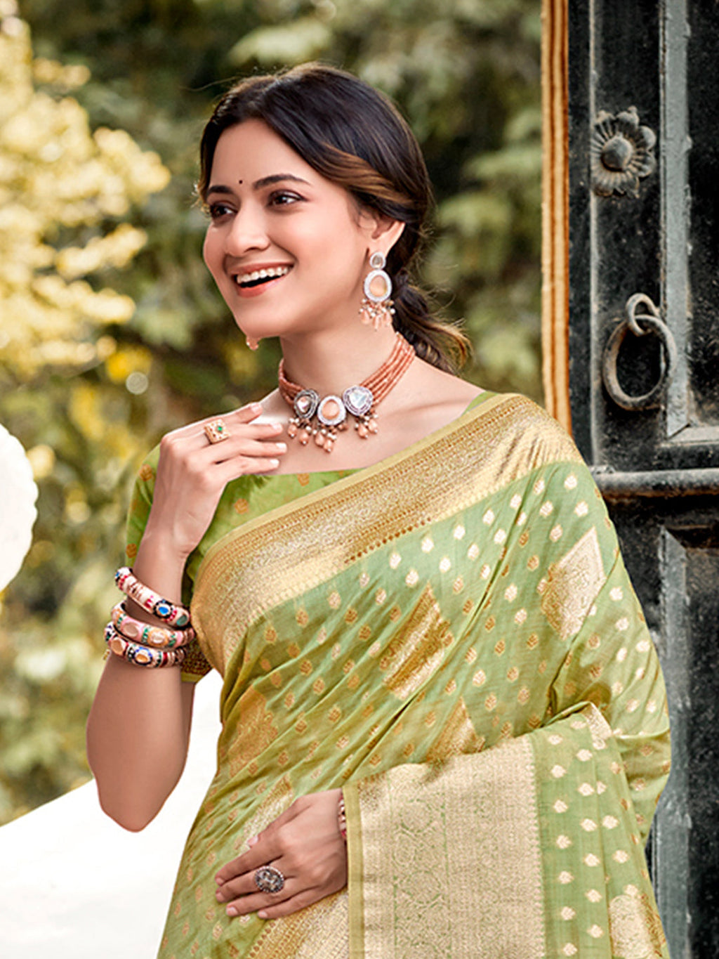 Sangam Prints Mint Green Assam Silk Woven Work Traditional Saree