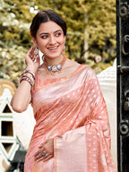Sangam Prints Peach Assam Silk Woven Work Traditional Saree