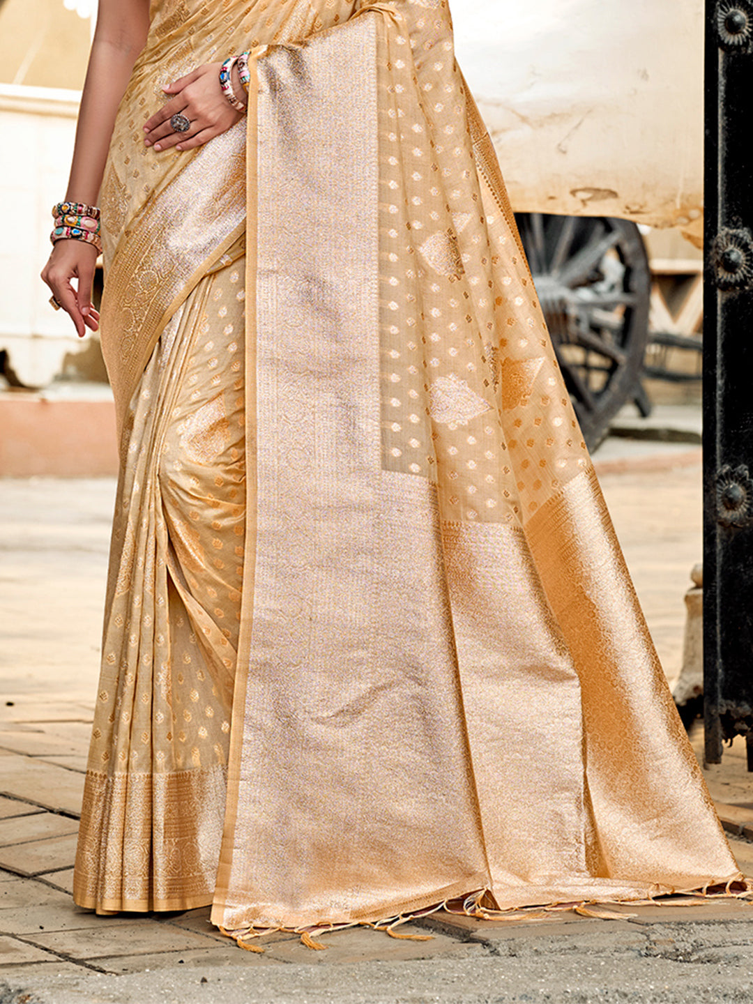 Sangam Prints Cream Assam Silk Woven Work Traditional Saree