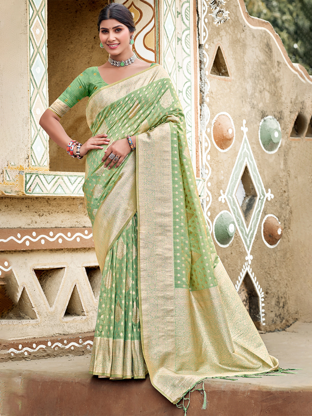 Sangam Prints Sea Green Assam Silk Woven Work Traditional Saree