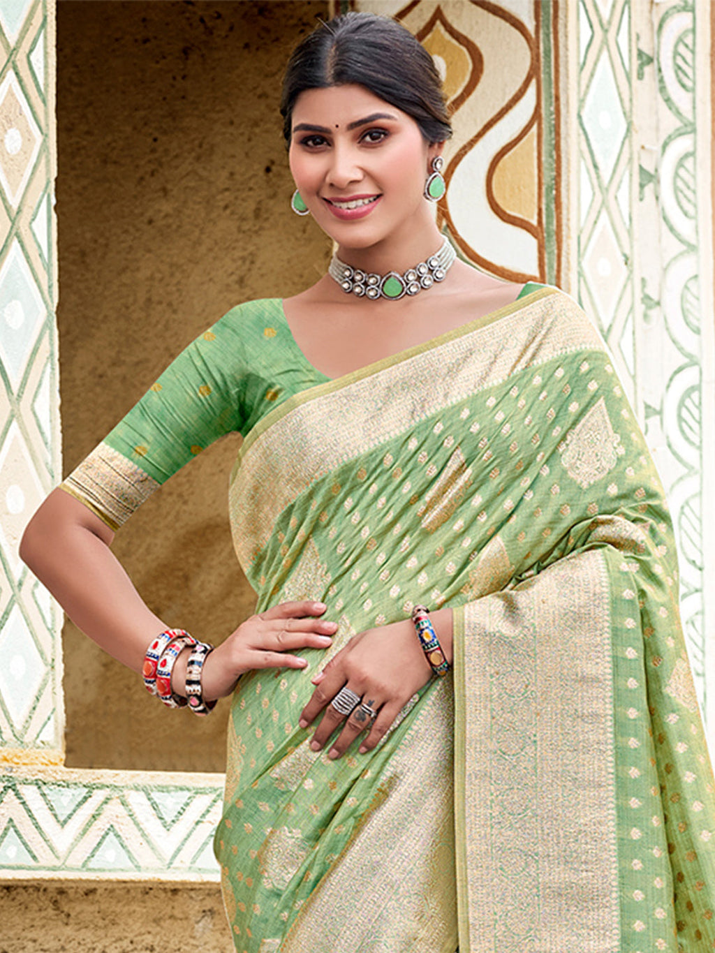 Sangam Prints Sea Green Assam Silk Woven Work Traditional Saree