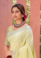 Sangam Prints Yellow Linen Woven Work Traditional Saree - Distacart