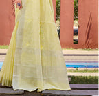 Sangam Prints Yellow Linen Woven Work Traditional Saree - Distacart