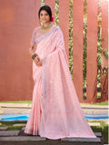 Sangam Prints Pink Linen Woven Work Traditional Saree - Distacart